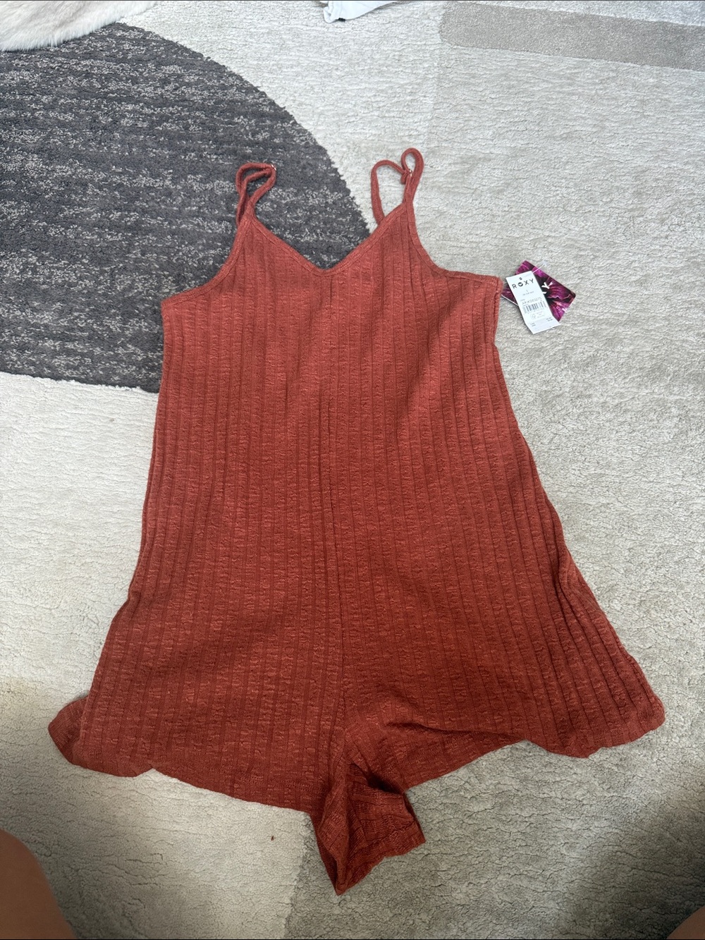 Roxy Rust Orange Ribbed Knit Romper - Picture 2 of 4